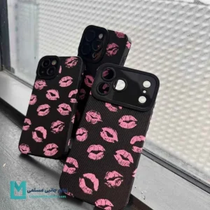 قاب فانتزی مشکی بافت‌دار طرح لب صورتی کد C2048 | لوازم جانبی مسلمی