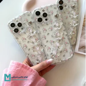 قاب گوشی مینیمال گل صورتی با دستبند